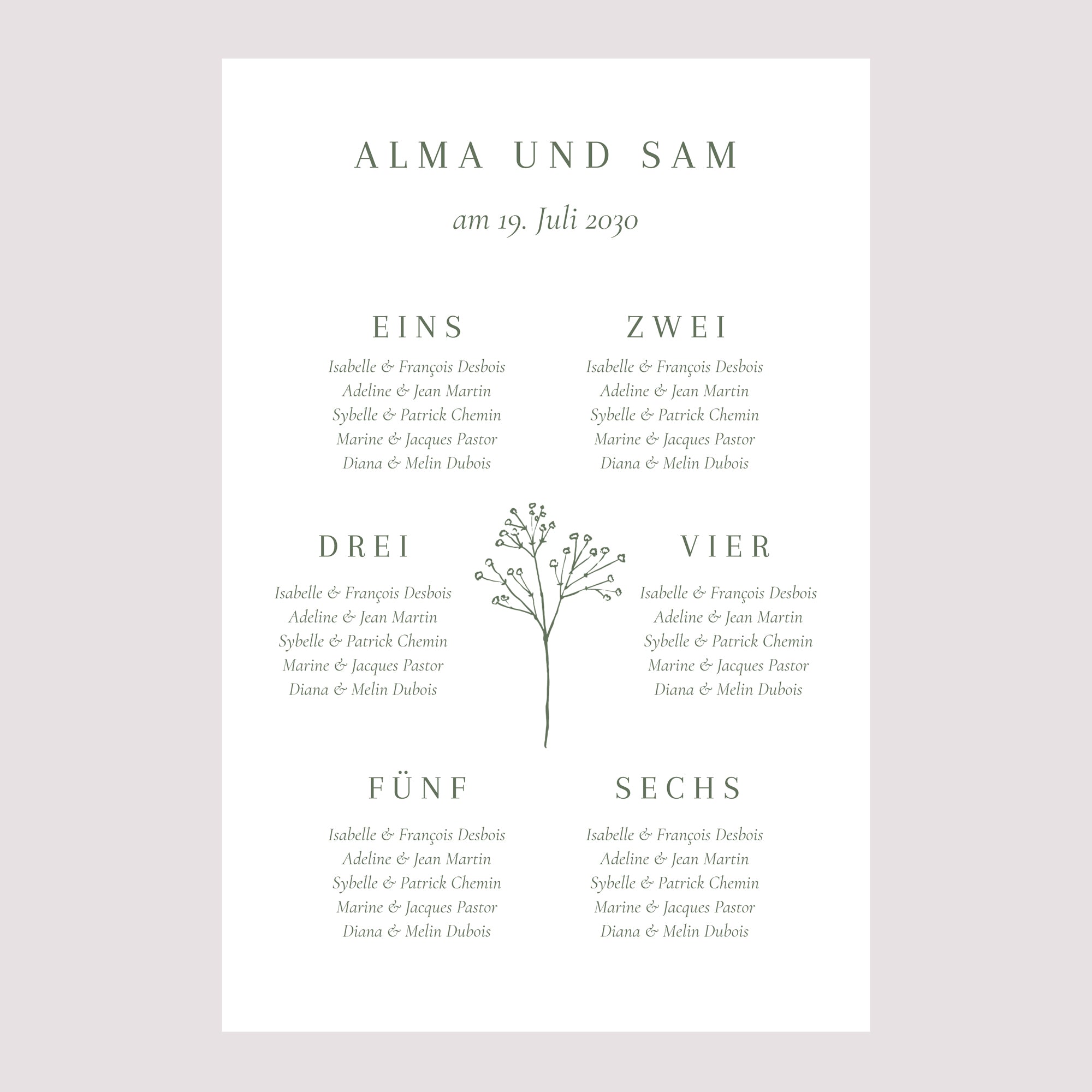 Sitzplan Hochzeit Porträt Gypsophila silouhette foto N° 2