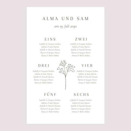 Sitzplan Hochzeit Porträt Gypsophila silouhette