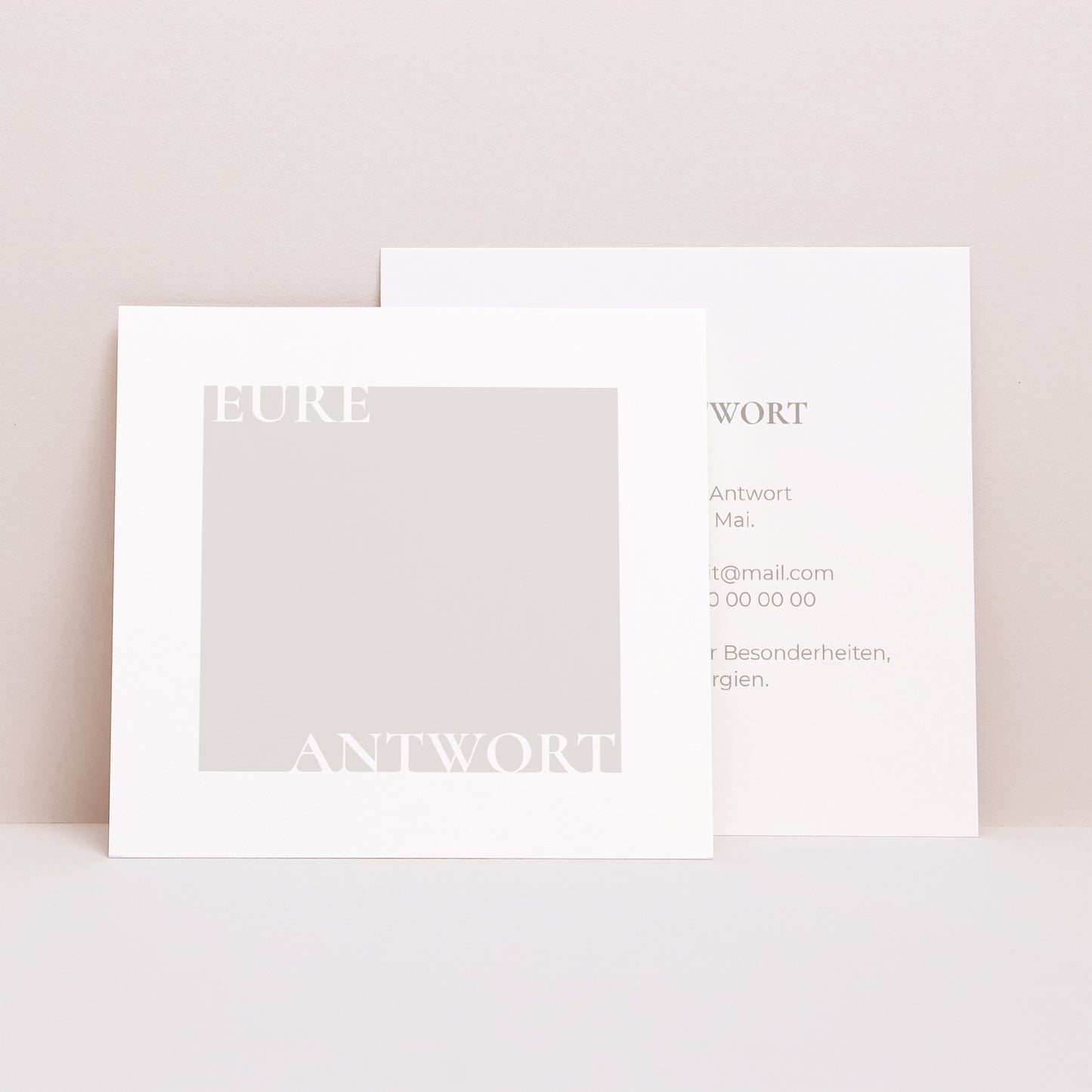 Antwortkarte Hochzeit Quadrat Typo und Beige foto N° 1