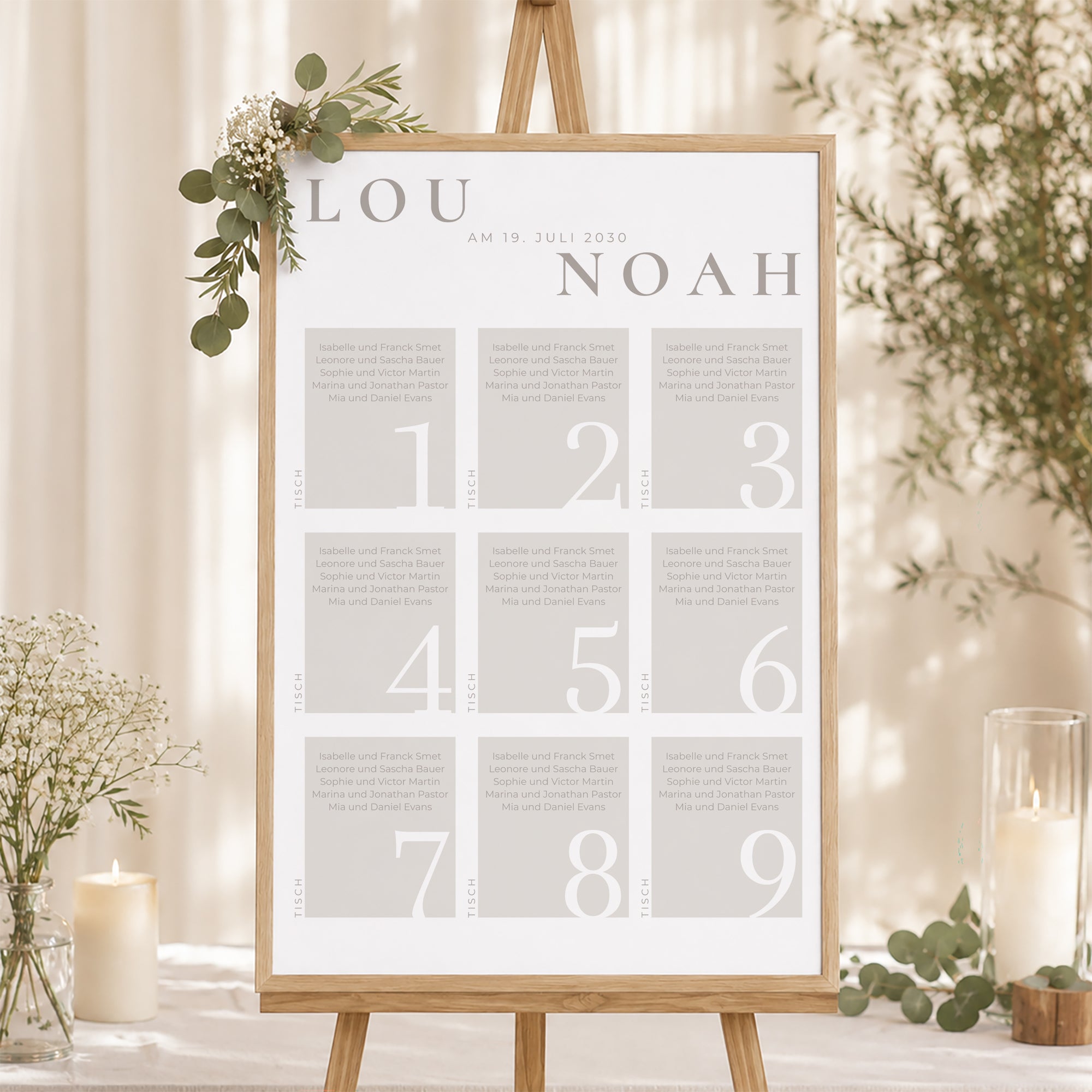 Sitzplan Hochzeit Porträt Typo und Beige foto N° 1