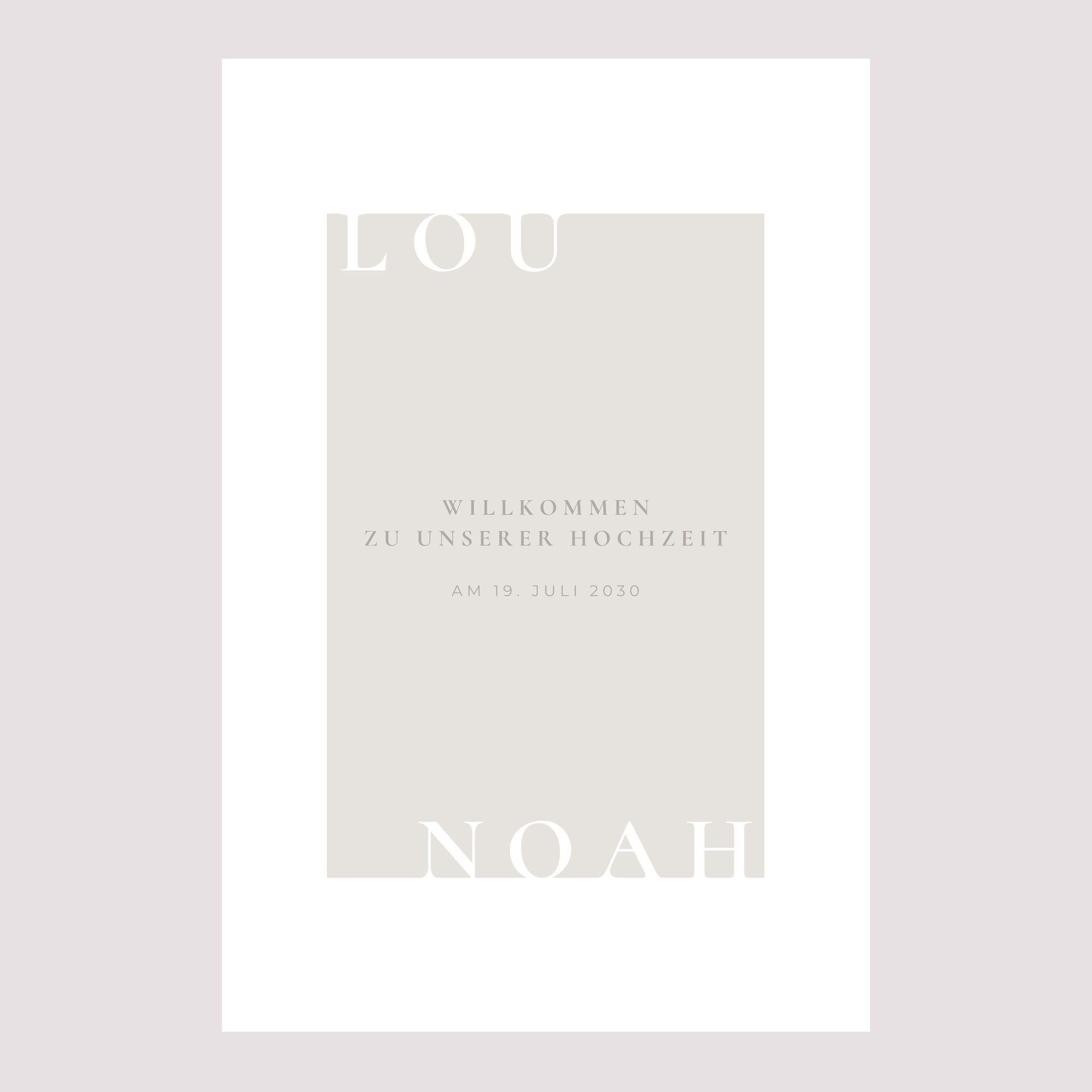 Begrüßungstafel Hochzeit Porträt 60 x 90 cm Typo und Beige foto N° 2