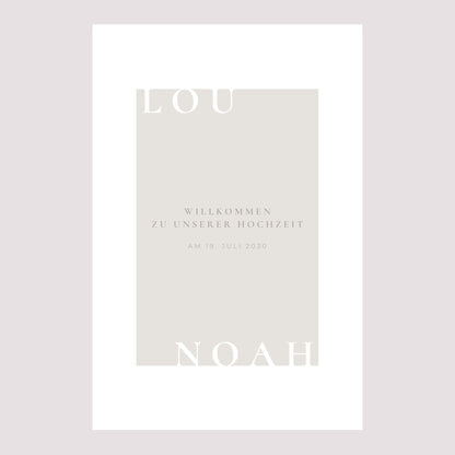 Begrüßungstafel Hochzeit Porträt 60 x 90 cm Typo und Beige foto N° 2