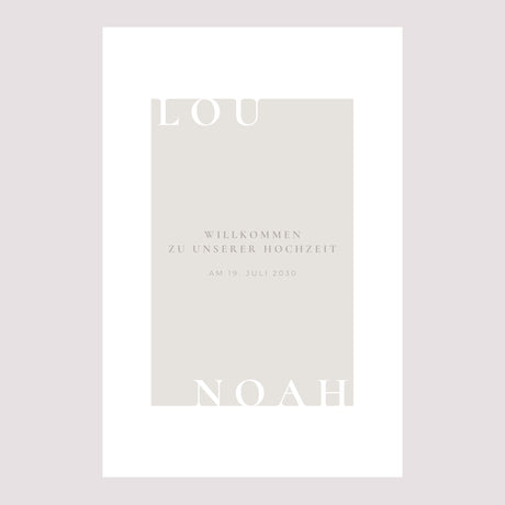 Begrüßungstafel Hochzeit Porträt 60 x 90 cm Typo und Beige