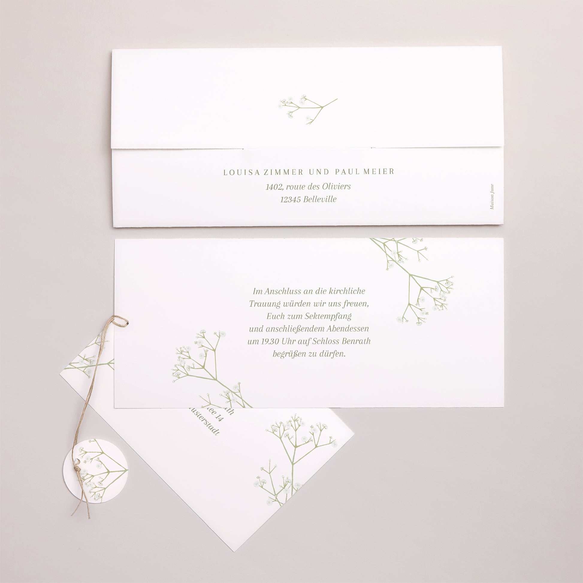 Hochzeitseinladung Mappe 2 Karten, Etikett Gypsophila-Kranz foto N° 4