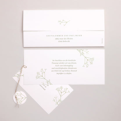 Hochzeitseinladung Mappe 2 Karten, Etikett Gypsophila-Kranz foto N° 4