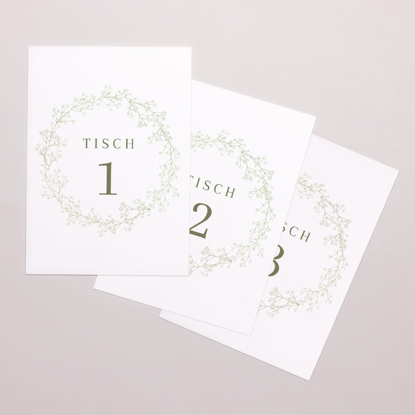 Tischnummern Hochzeit Rechteck Gypsophila-Kranz foto