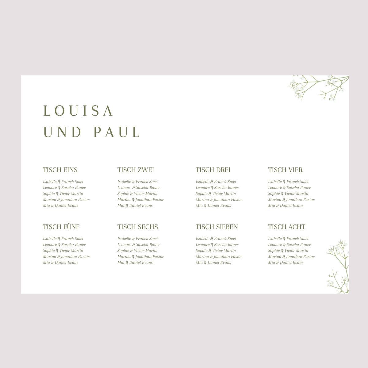 Sitzplan Hochzeit Landschaft Gypsophila-Kranz foto N° 2
