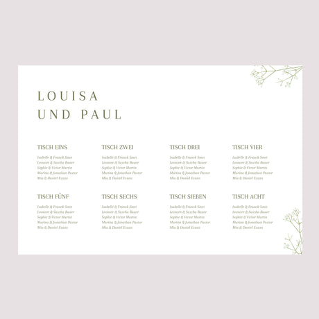 Sitzplan Hochzeit Landschaft Gypsophila-Kranz