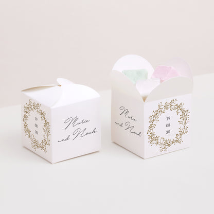Geschenkbox Hochzeit Schmetterlingsöffnung Goldkranz Gypsophila foto N° 2