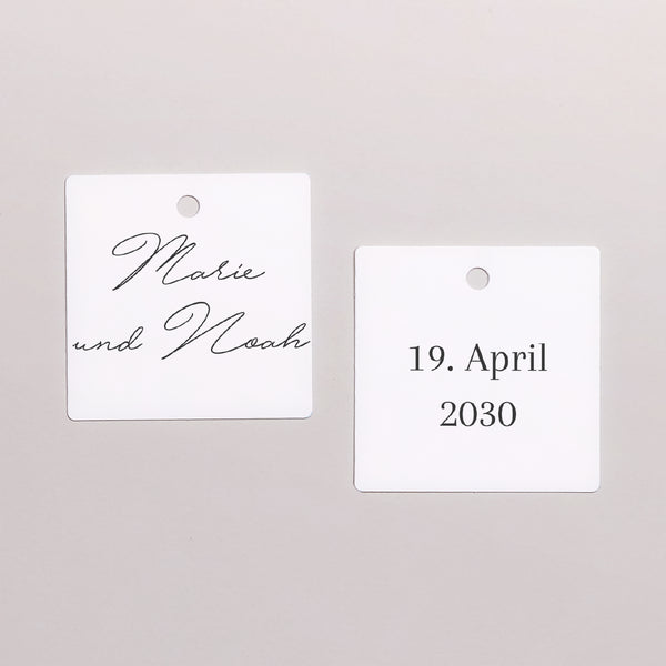 Vorgelochtes Etikett Hochzeit quadratisch Goldkranz Gypsophila foto
