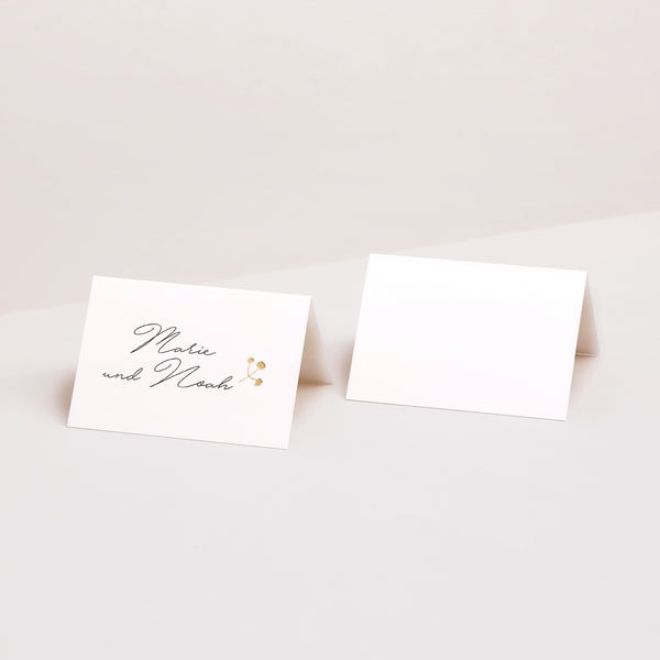 Tischkarten Hochzeit Quer Goldkranz Gypsophila foto