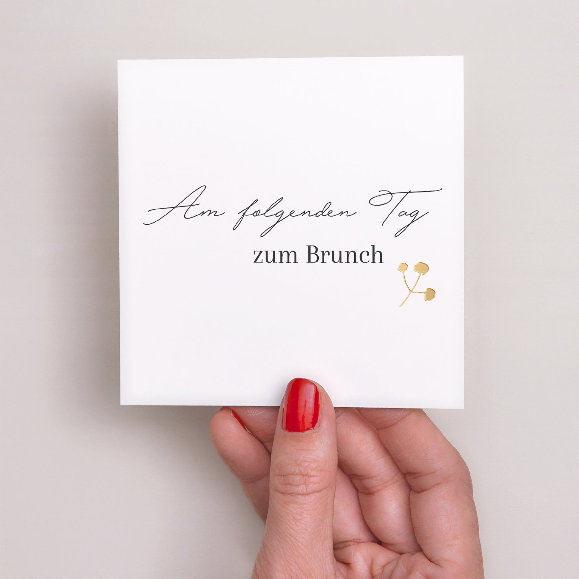 Einladungskarte Hochzeit Quadrat Goldkranz Gypsophila foto N° 2