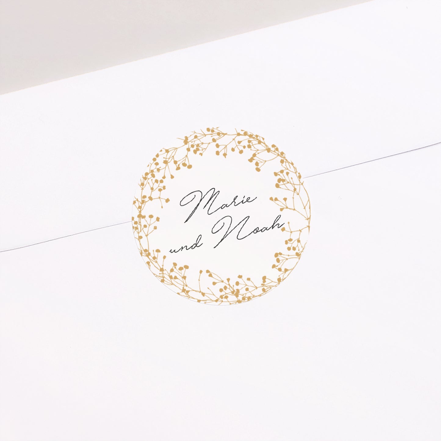 Sticker Hochzeit Rund Goldene Krone Gypsophila foto N° 2