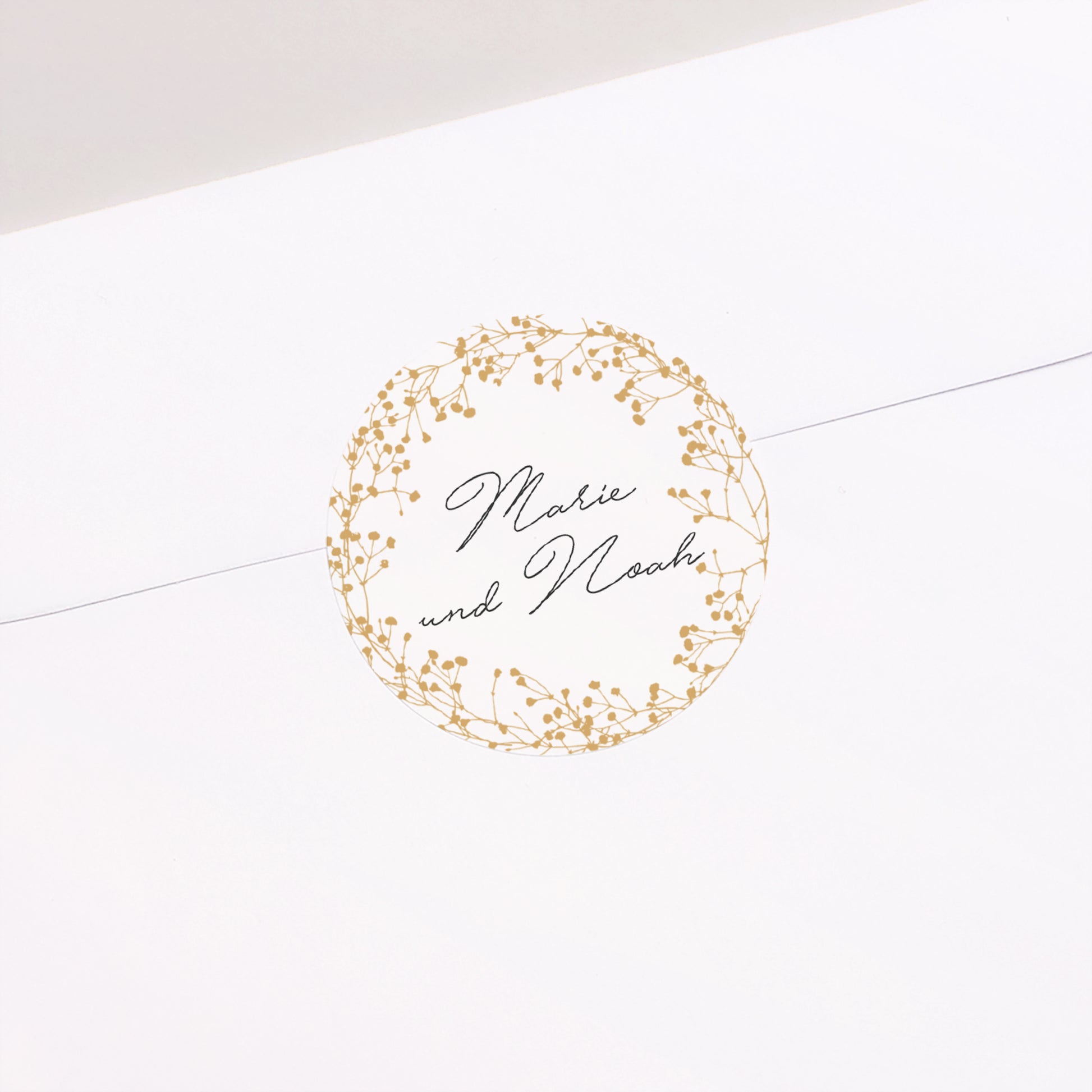 Sticker Hochzeit Rund Goldene Krone Gypsophila foto N° 2