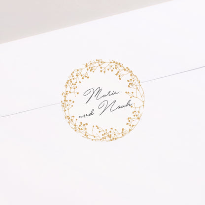 Sticker Hochzeit Rund Goldene Krone Gypsophila foto N° 2