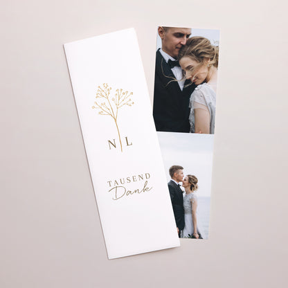 Dankeskarte Hochzeit Fotoautomaten Lesezeichen Elegante Gipskraut foto N° 1