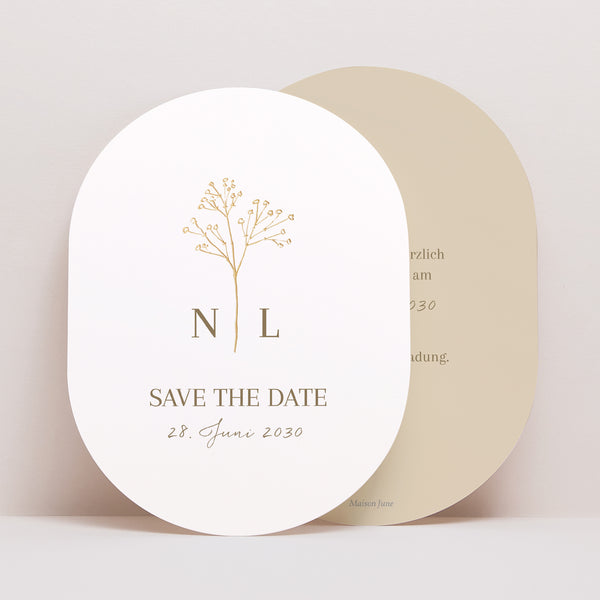 Save the date Karte Hochzeit oval Elegante Gipskraut foto