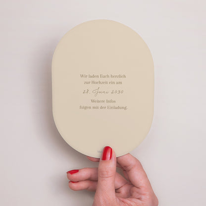 Save the date Karte Hochzeit oval Elegante Gipskraut foto N° 3