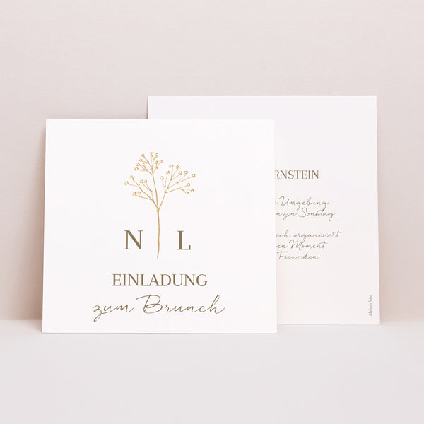 Einladungskarte Hochzeit Quadrat Elegante Gipskraut foto