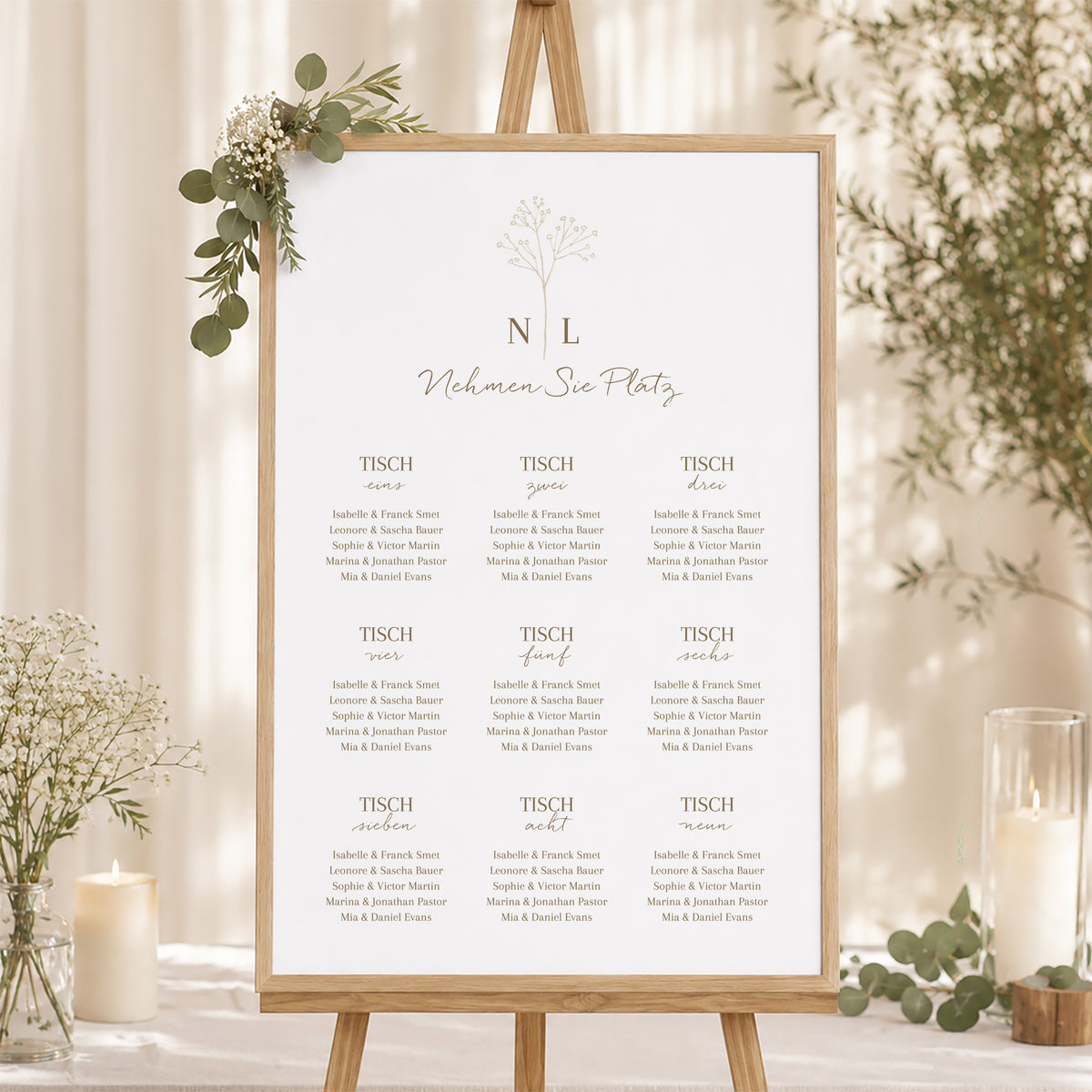 Sitzplan Hochzeit Porträt 60 x 90 cm Elegante Gipskraut foto N° 1