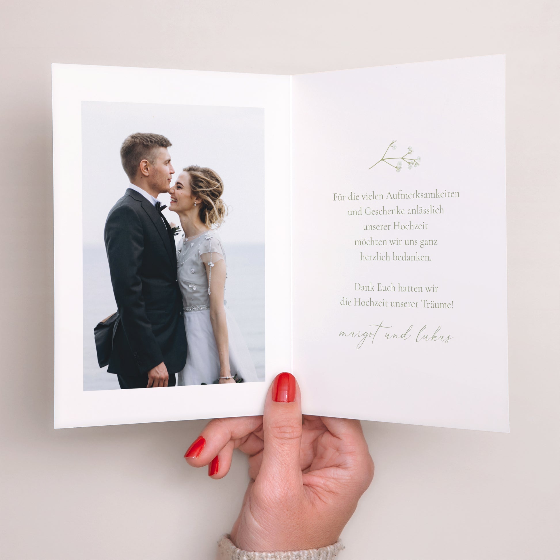 Dankeskarte Hochzeit Doppelflügelporträt Es ist Sommer! foto N° 2
