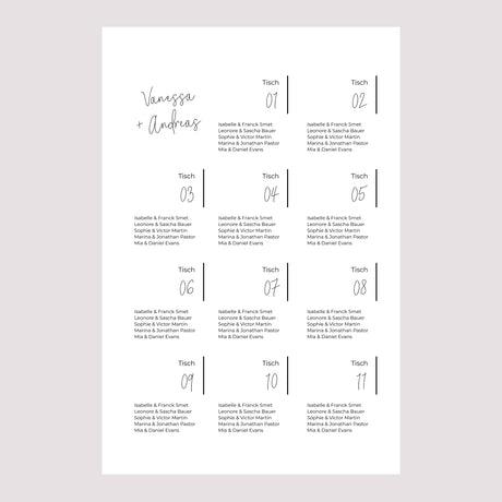 Sitzplan Hochzeit Porträt Foto + Typo