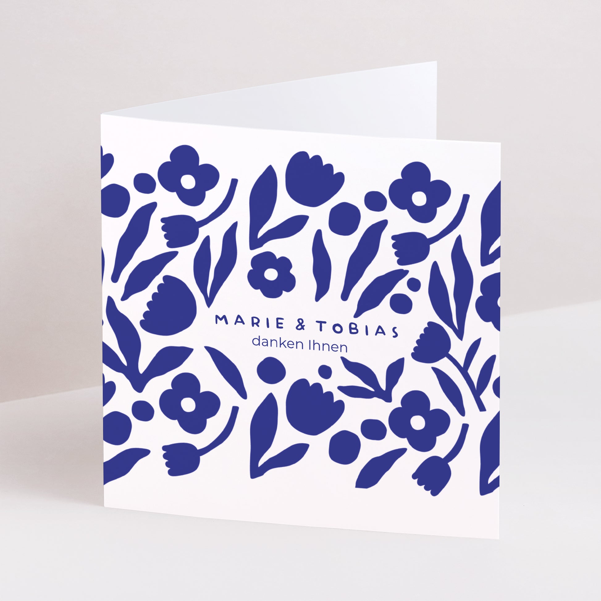 Dankeskarte Hochzeit Doppelflügiges Quadrat Blau Majorelle foto N° 1