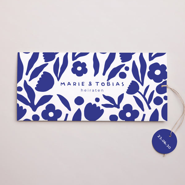 Hochzeitseinladung Mappe 2 Karten, Etikett Blau Majorelle foto