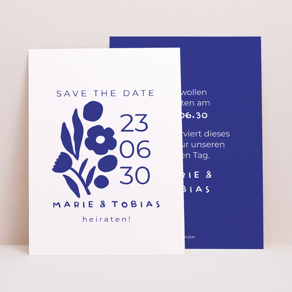 Save the date Karte Hochzeit Porträt Blau Majorelle foto