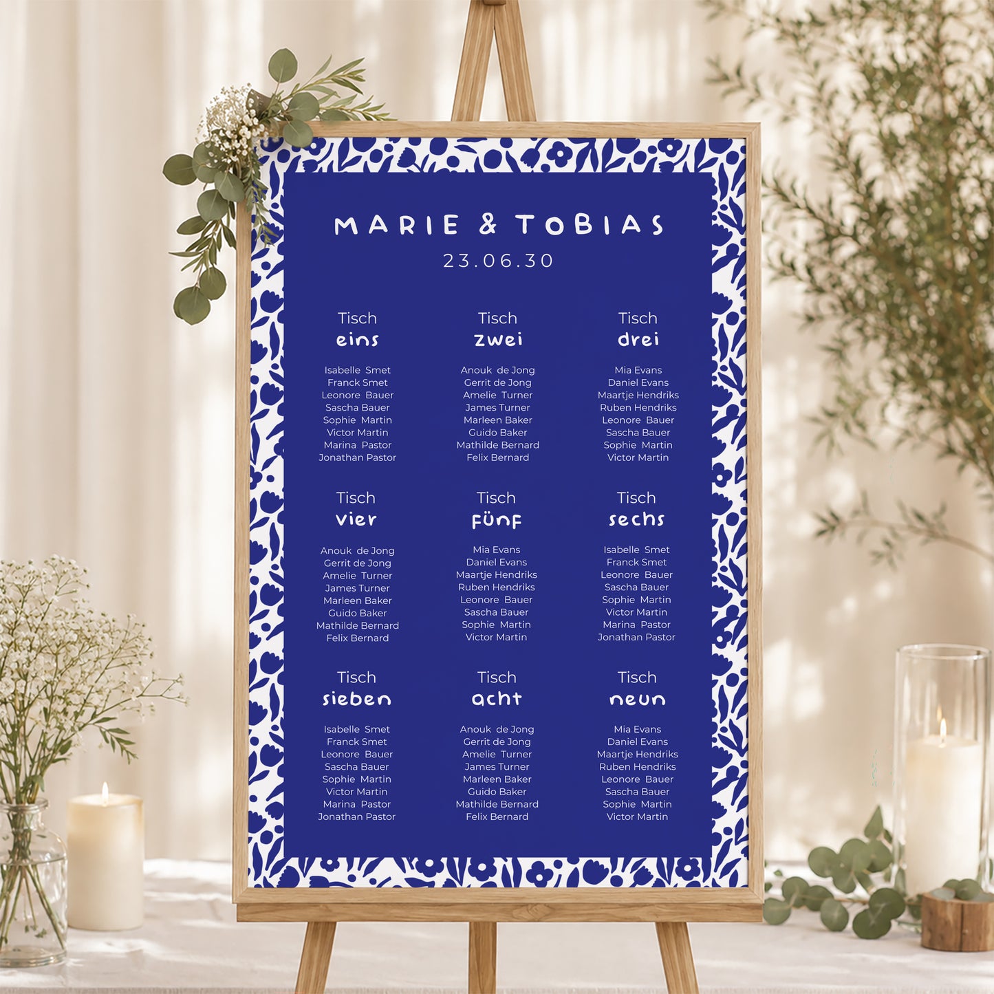 Sitzplan Hochzeit Porträt 60 x 90 cm Blau Majorelle foto N° 1