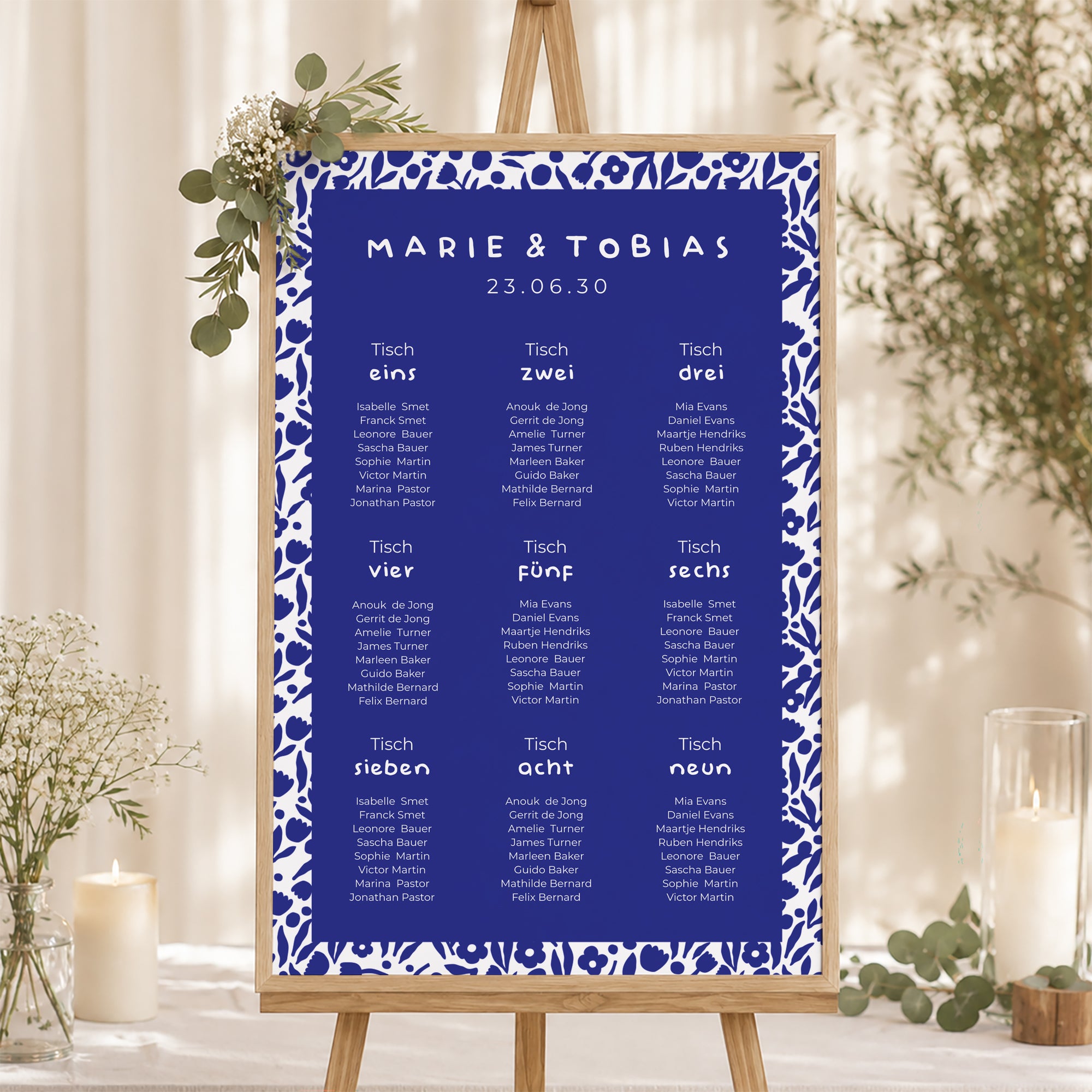 Sitzplan Hochzeit Porträt 60 x 90 cm Blau Majorelle foto N° 1