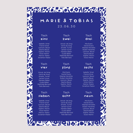 Sitzplan Hochzeit Porträt 60 x 90 cm Blau Majorelle