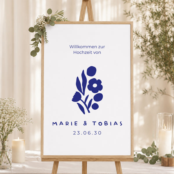 Begrüßungstafel Hochzeit Porträt 60 x 90 cm Blau Majorelle foto