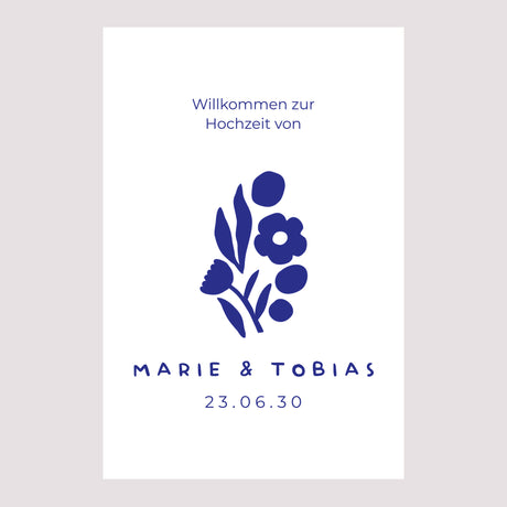 Begrüßungstafel Hochzeit Porträt 60 x 90 cm Blau Majorelle