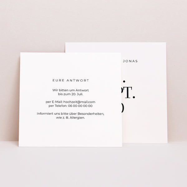 Antwortkarte Hochzeit Quadrat Typo Datum foto