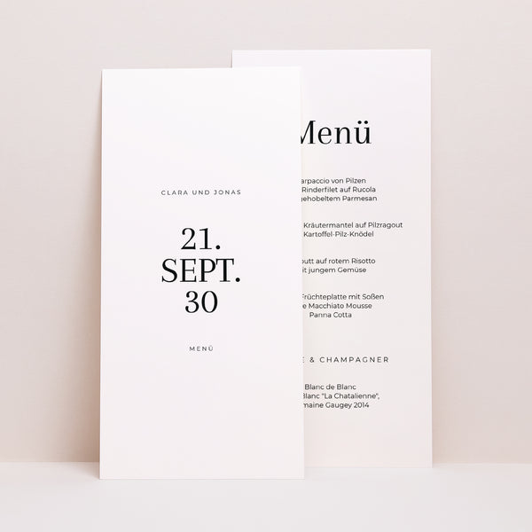 Menükarte Hochzeit Panoramatisches Porträt Typo Datum foto