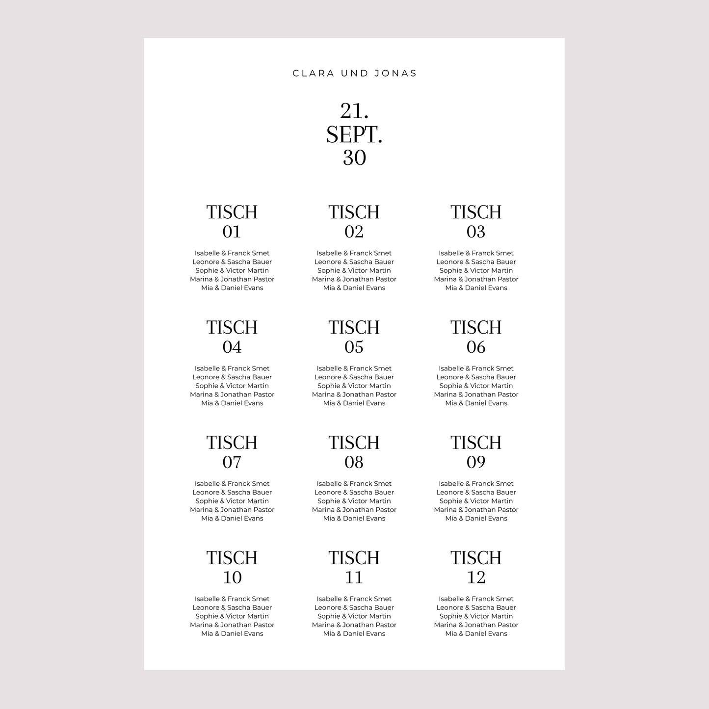 Sitzplan Hochzeit Porträt Typo Datum foto N° 2