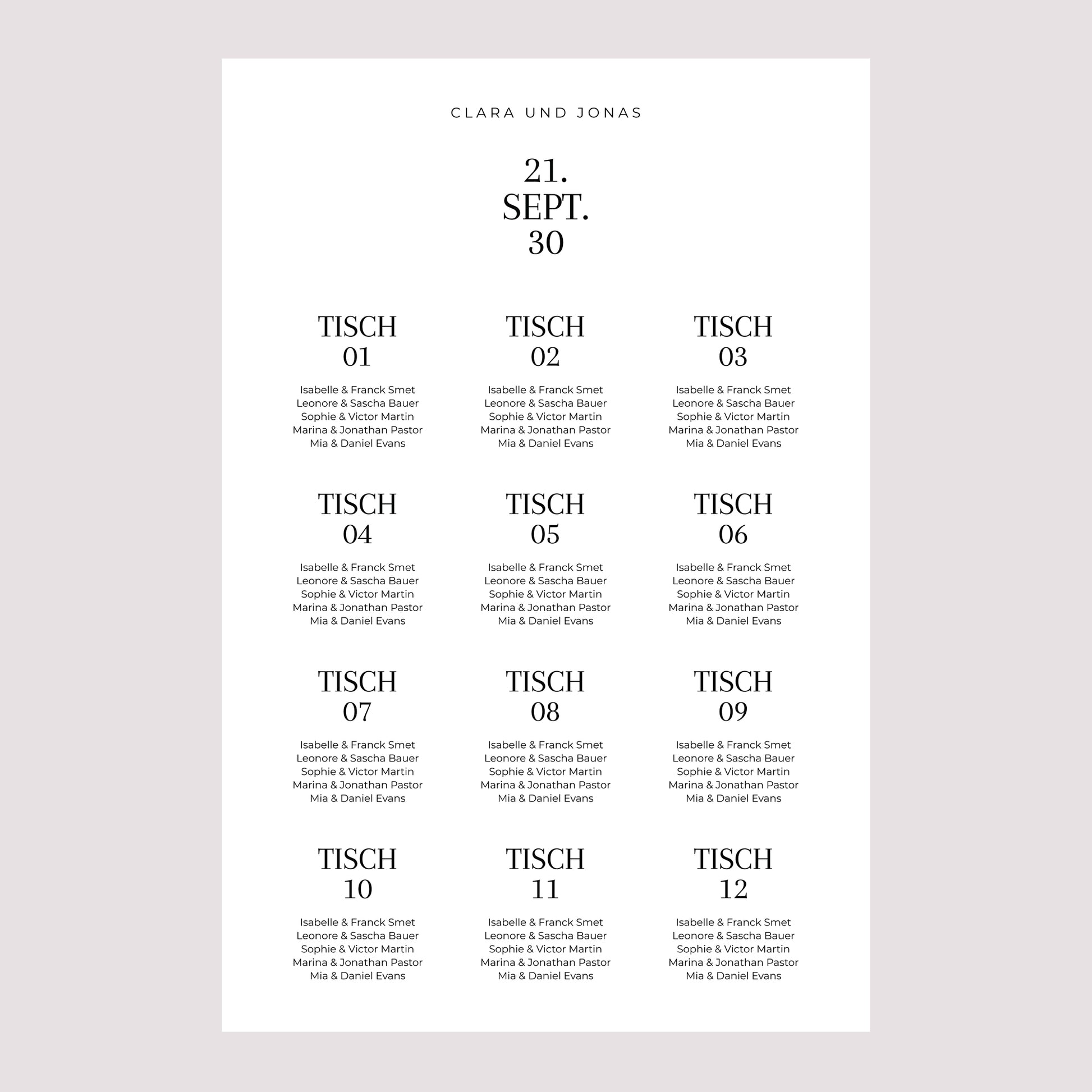 Sitzplan Hochzeit Porträt Typo Datum foto N° 2