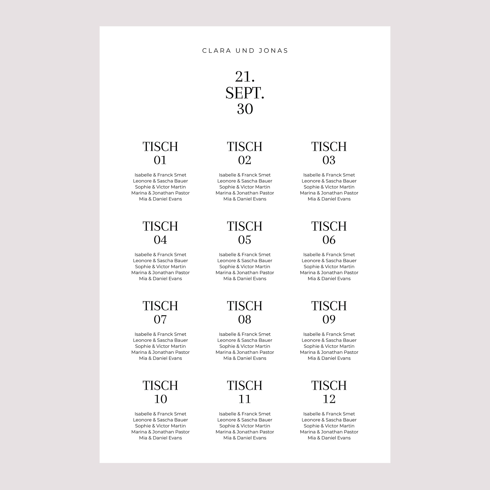 Sitzplan Hochzeit Porträt Typo Datum foto N° 2