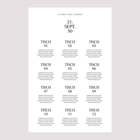 Sitzplan Hochzeit Porträt Typo Datum