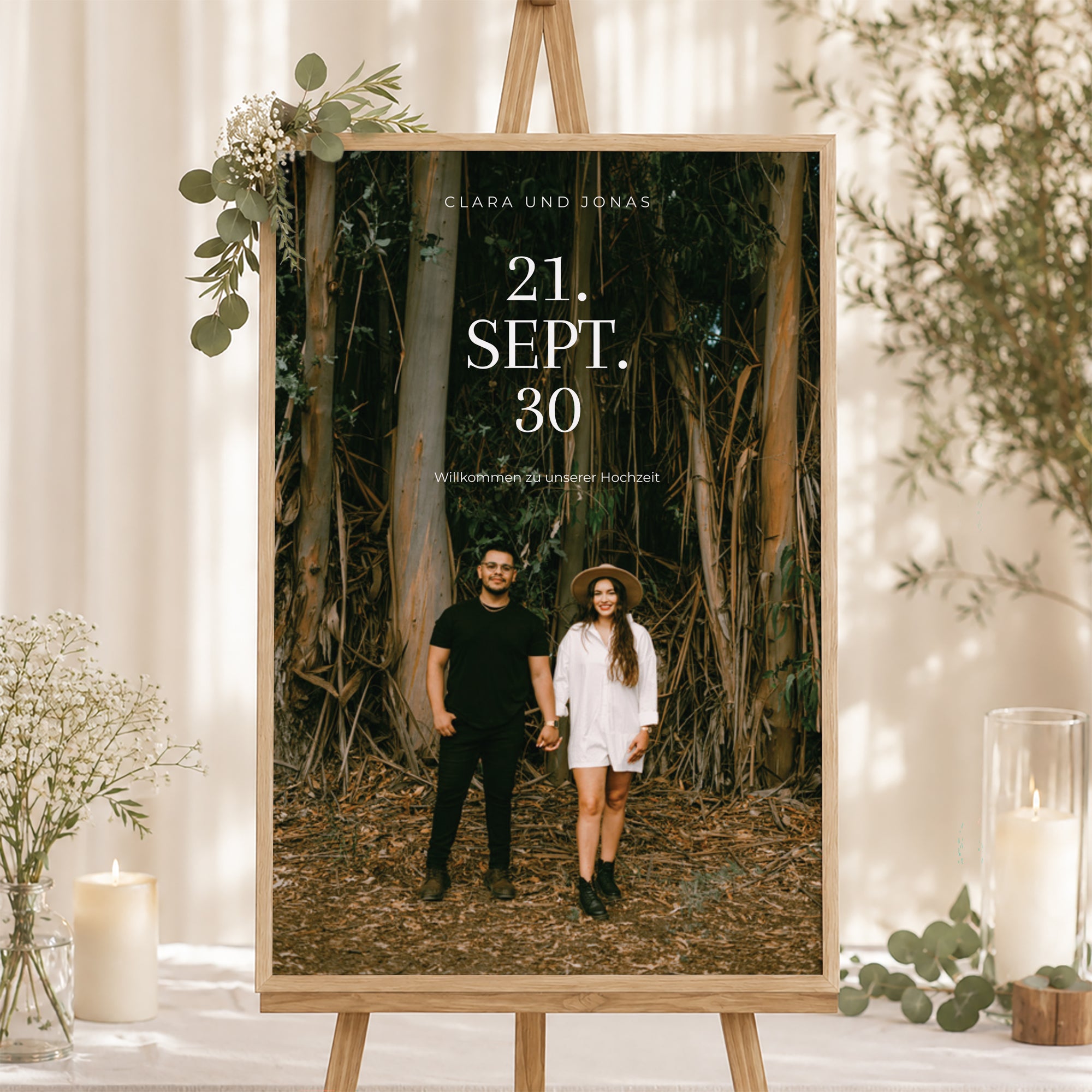 Begrüßungstafel Hochzeit Porträt 60 x 90 cm Typo Datum foto N° 1