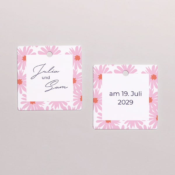 Vorgelochtes Etikett Hochzeit quadratisch Blumen Pop III foto