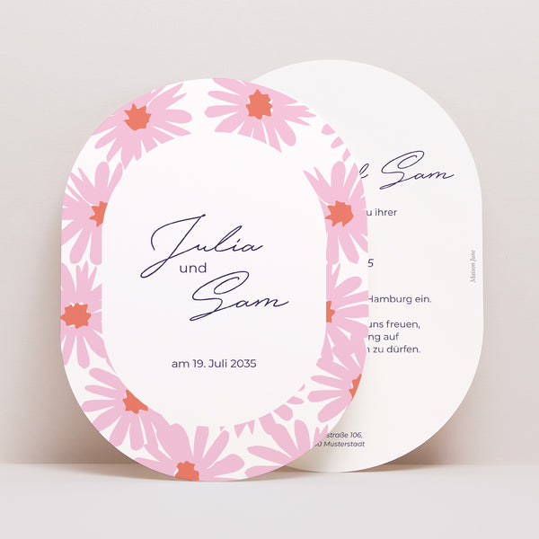 Hochzeitseinladung oval Blumen Pop III foto