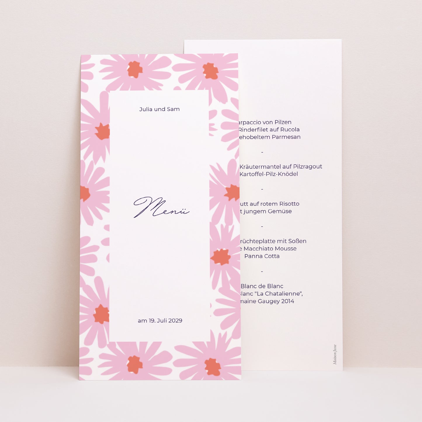 Menükarte Hochzeit Panoramatisches Porträt Blumen Pop III foto N° 1