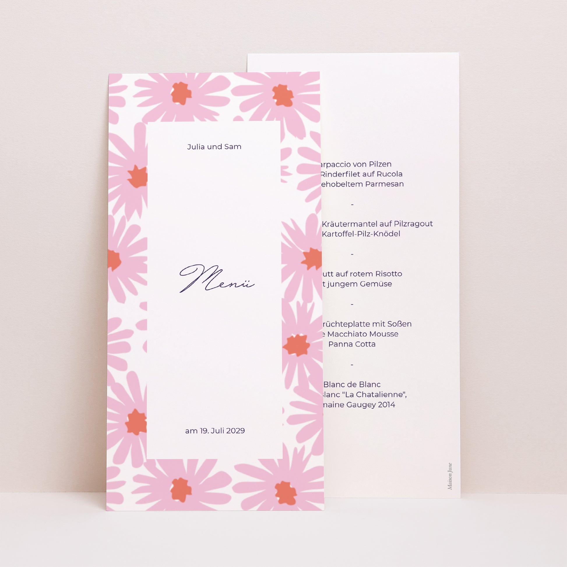 Menükarte Hochzeit Panoramatisches Porträt Blumen Pop III foto N° 1