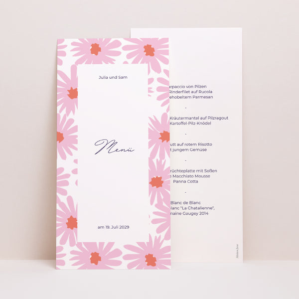 Menükarte Hochzeit Panoramatisches Porträt Blumen Pop III foto