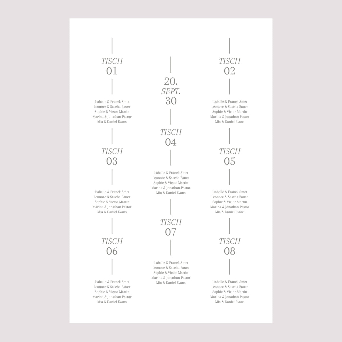 Sitzplan Hochzeit Porträt Datum und Zeile foto N° 2