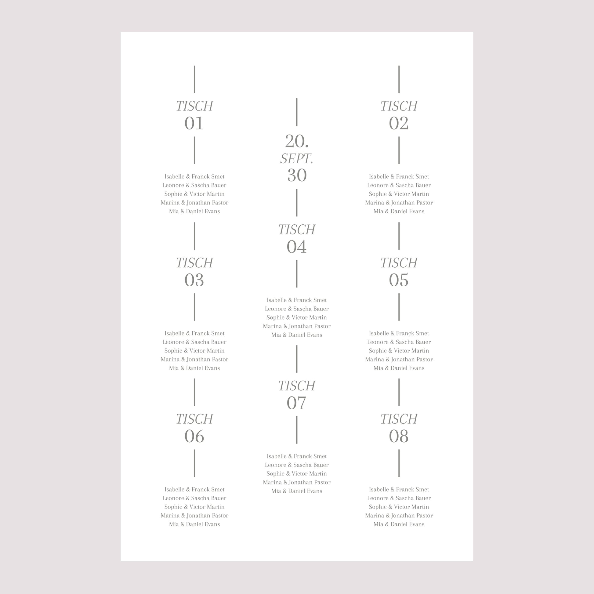 Sitzplan Hochzeit Porträt Datum und Zeile foto N° 2