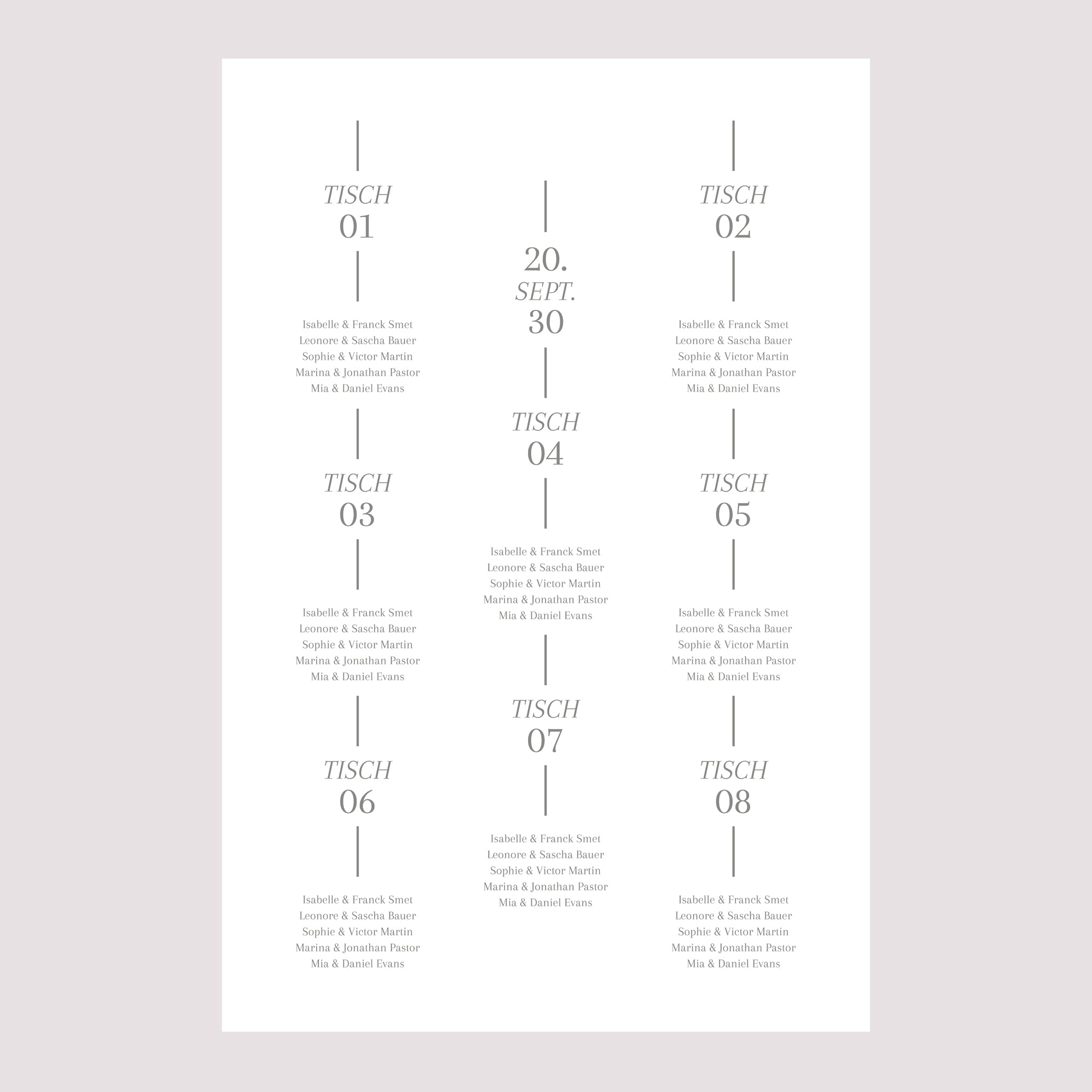 Sitzplan Hochzeit Porträt Datum und Zeile foto N° 2