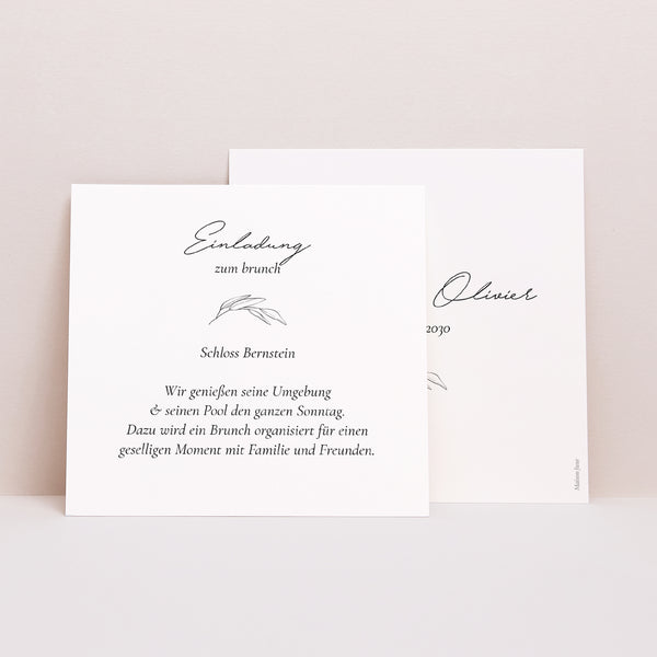 Einladungskarte Hochzeit Quadrat Mama und Papa Zweig foto